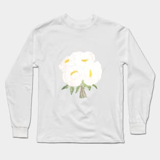 white peony bouquet flowers  ink and watercolor Long Sleeve T-Shirt